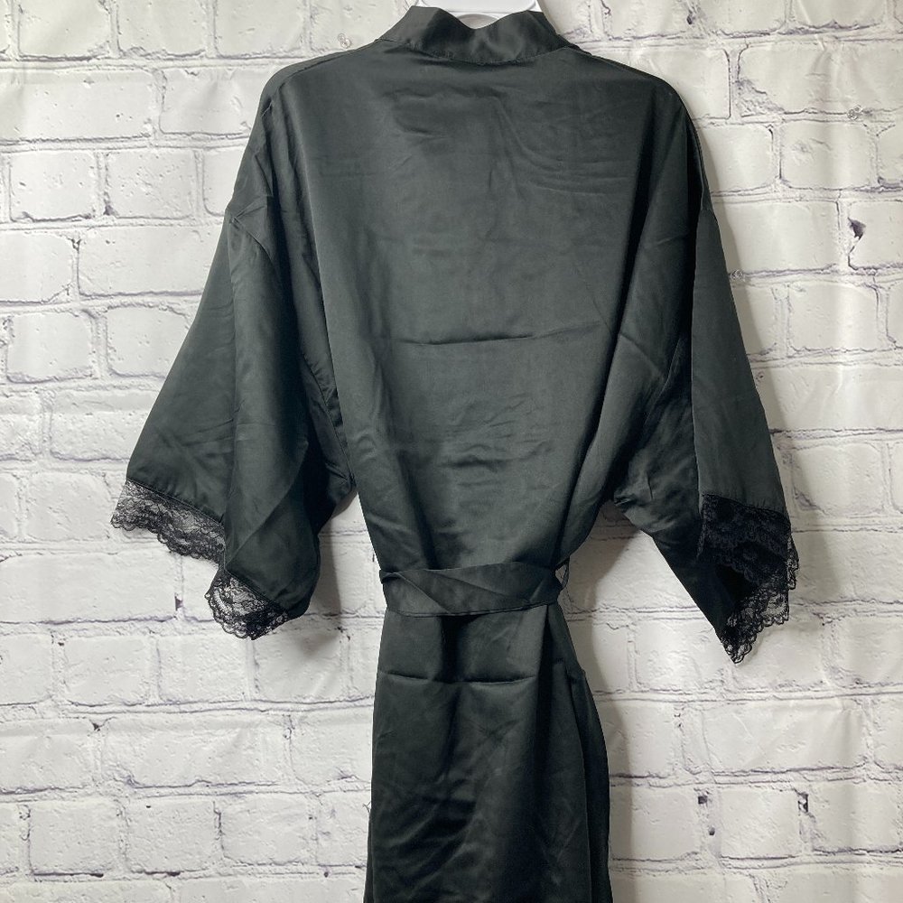 Icing Black Lace Trim Satin Robe - Picture 3 of 6